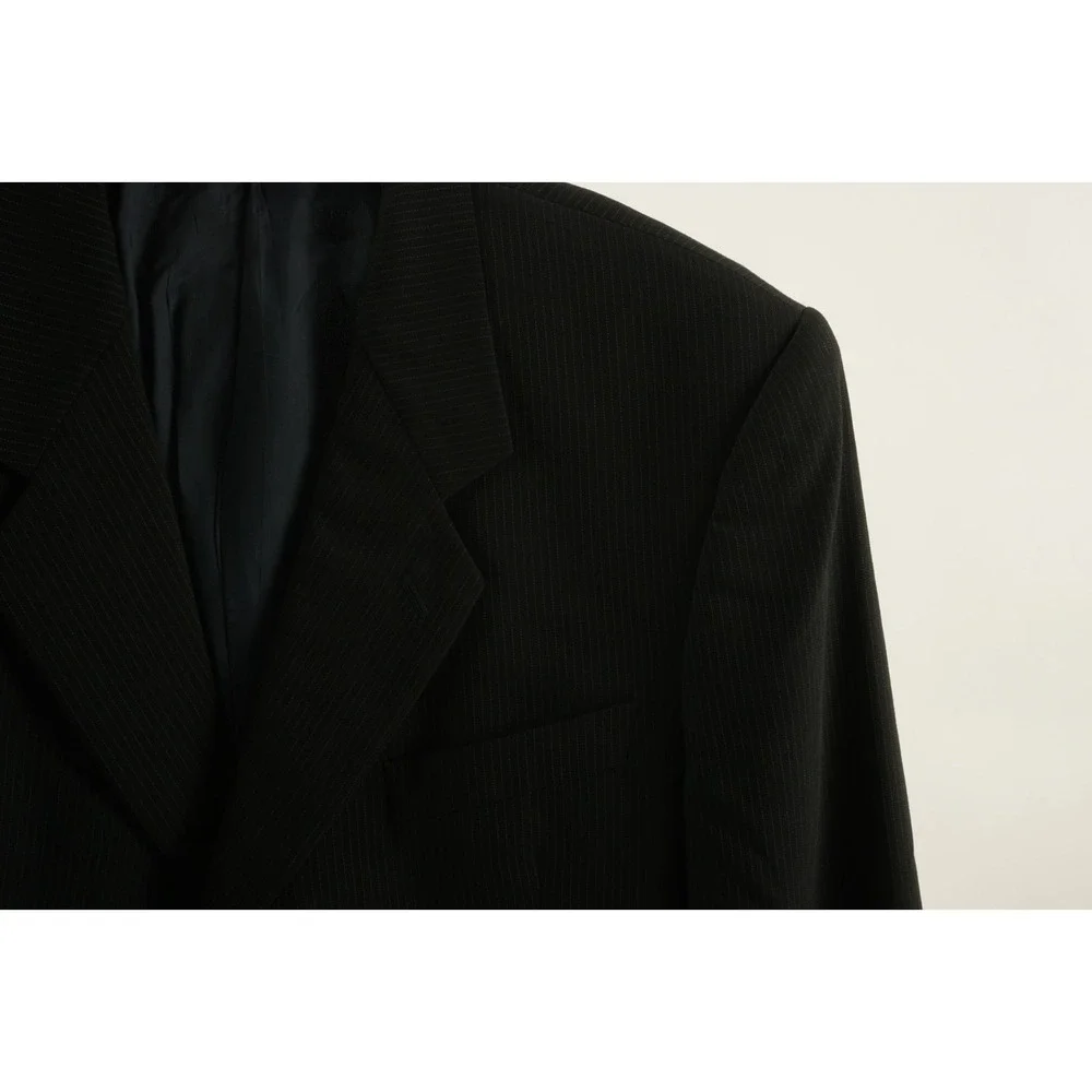Vintage Giorgio Armani Mens 44L Black Blue Pinstripe Gabardine Wool 3 Btn Blazer